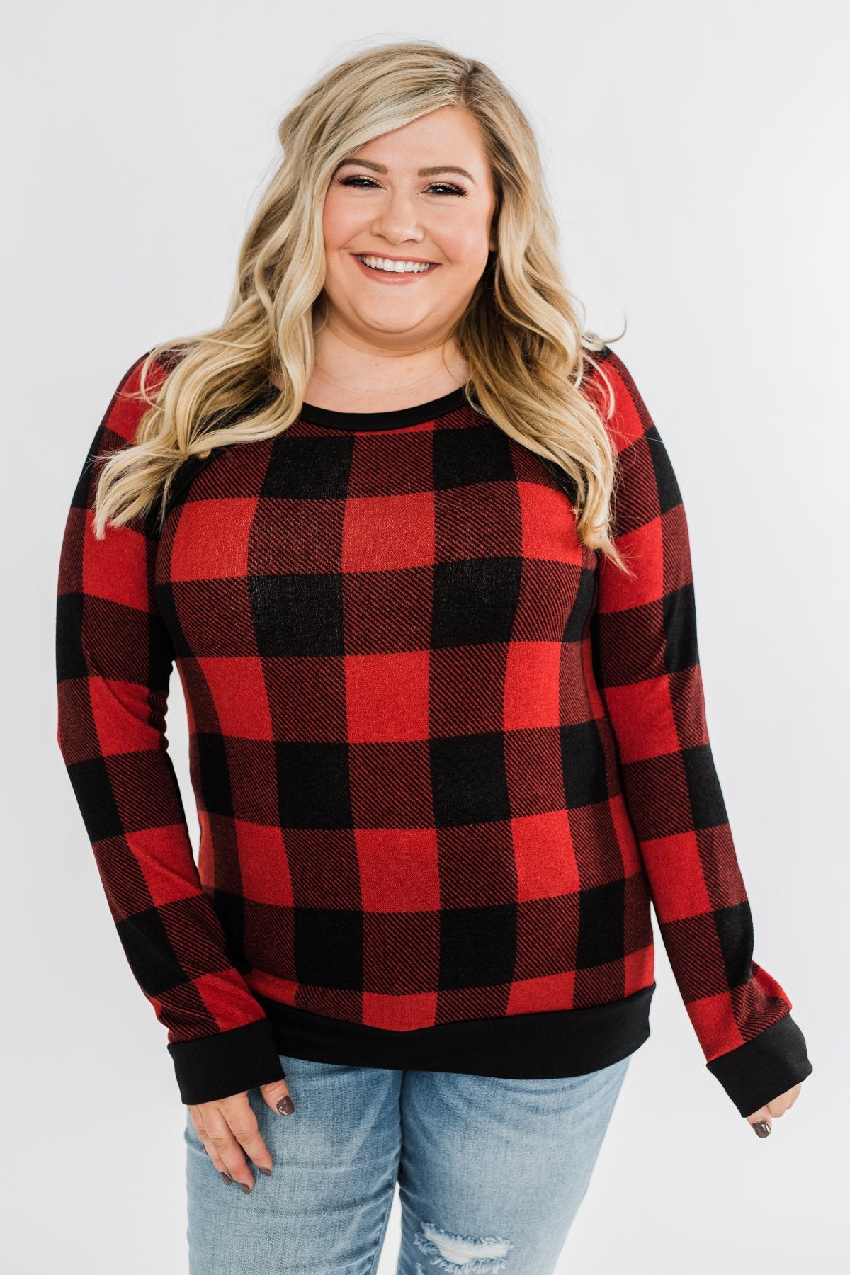 On My Mind Button Detail Top- Buffalo Plaid