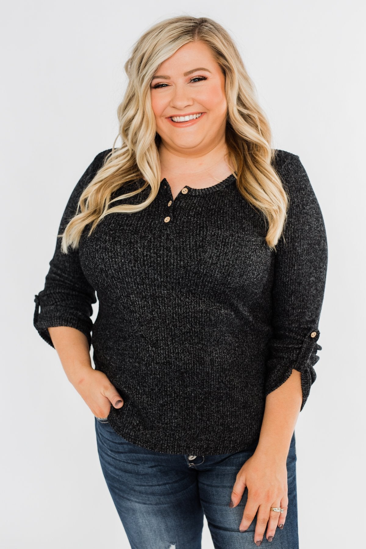 Starry Nights Ribbed Pocket Top- Black