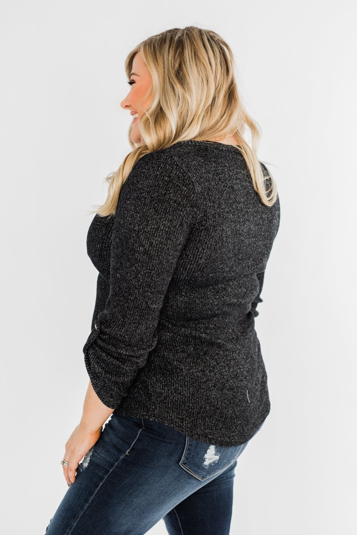 Starry Nights Ribbed Pocket Top- Black