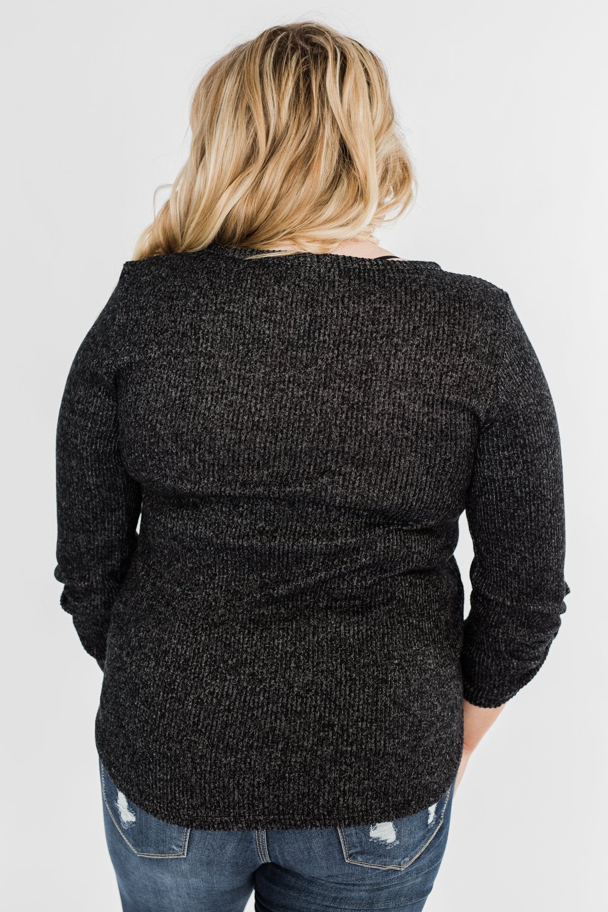 Starry Nights Ribbed Pocket Top- Black