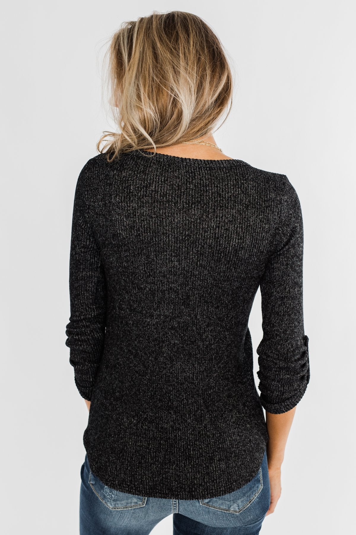 Starry Nights Ribbed Pocket Top- Black