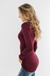 Lace Back 5-Button Henley Top- Burgundy