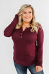 Lace Back 5-Button Henley Top- Burgundy