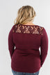 Lace Back 5-Button Henley Top- Burgundy
