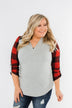 Here I Am V-Neck Top- Heather Grey & Buffalo Plaid