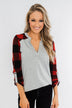 Here I Am V-Neck Top- Heather Grey & Buffalo Plaid