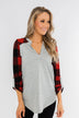 Here I Am V-Neck Top- Heather Grey & Buffalo Plaid