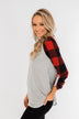 Here I Am V-Neck Top- Heather Grey & Buffalo Plaid
