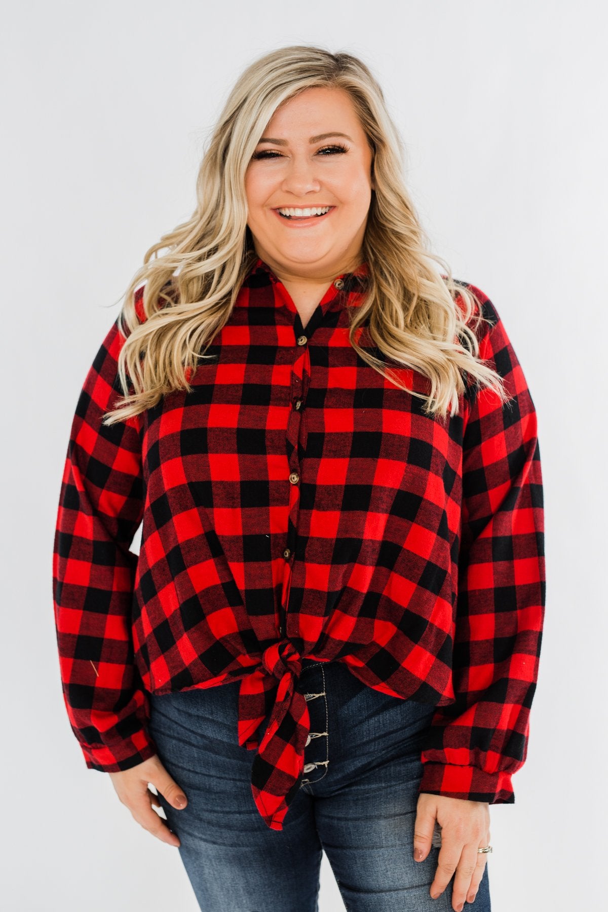 Takes Me Back Front Tie Plaid Top- Buffalo Plaid