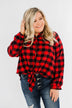 Takes Me Back Front Tie Plaid Top- Buffalo Plaid