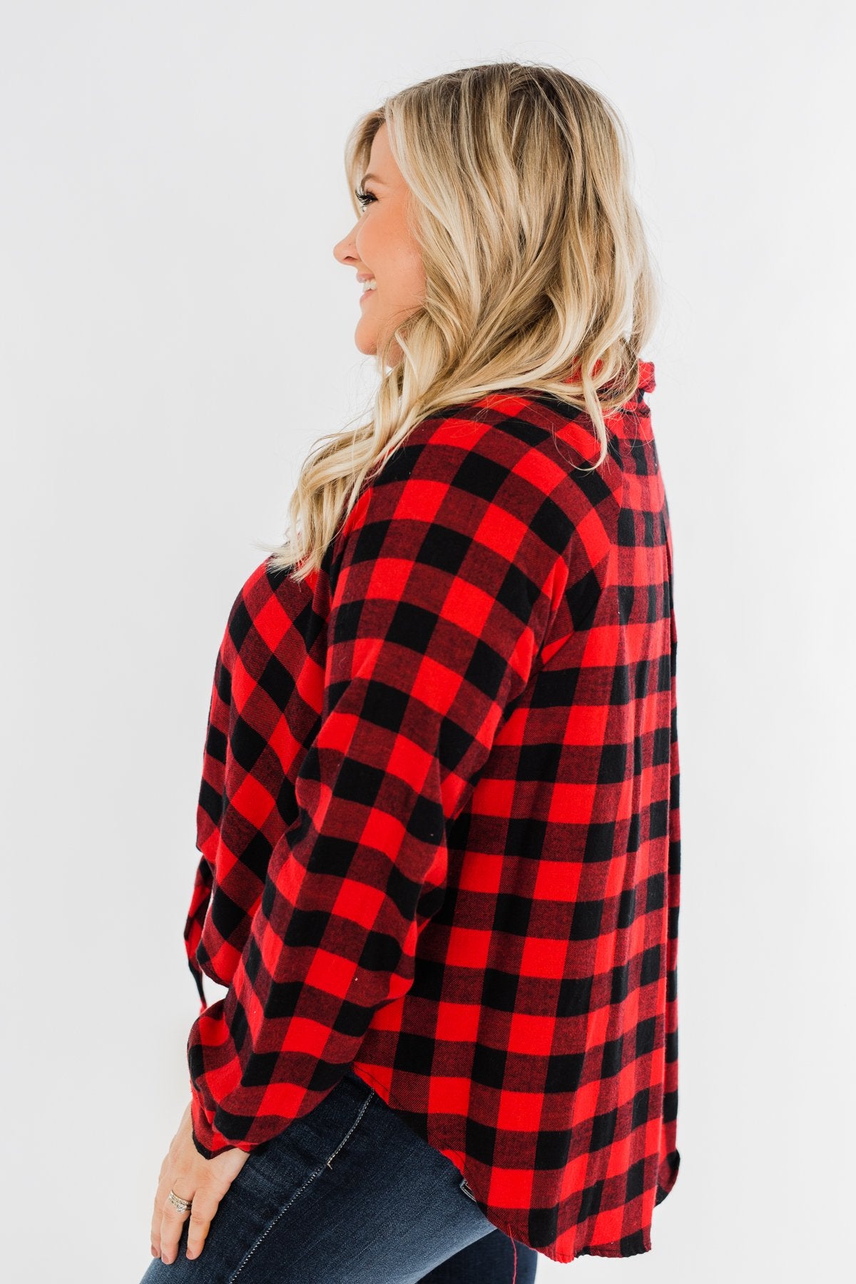 Takes Me Back Front Tie Plaid Top- Buffalo Plaid