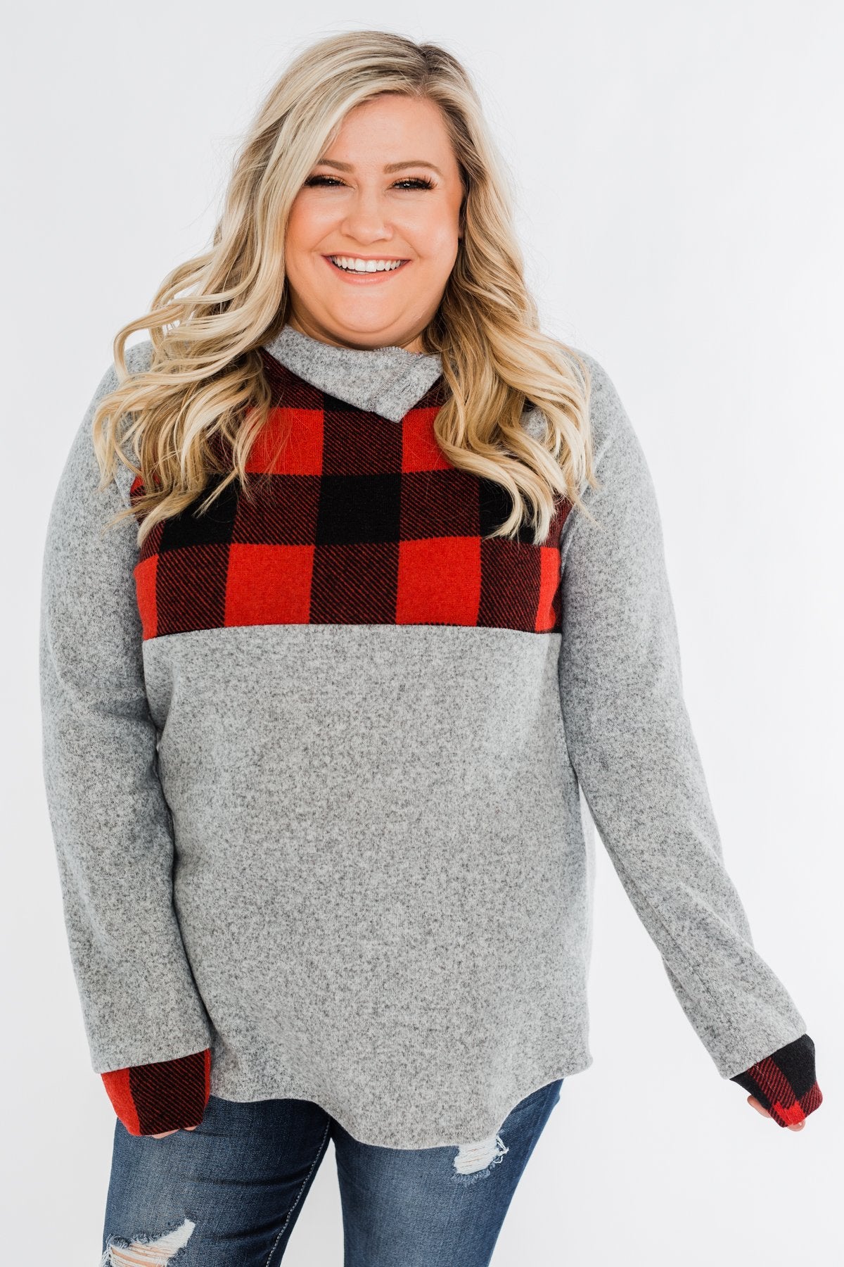 Forever Together Pullover- Buffalo Plaid & Heather Grey