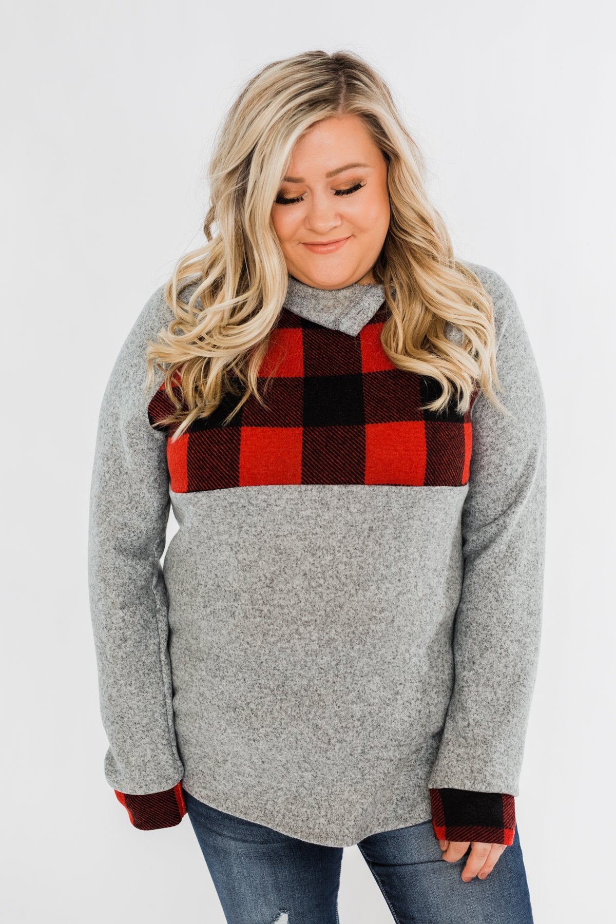 Forever Together Pullover- Buffalo Plaid & Heather Grey