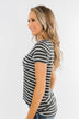 This is Me Striped Notch Pocket Top- Charcoal & Ivory