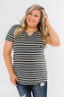 This is Me Striped Notch Pocket Top- Charcoal & Ivory