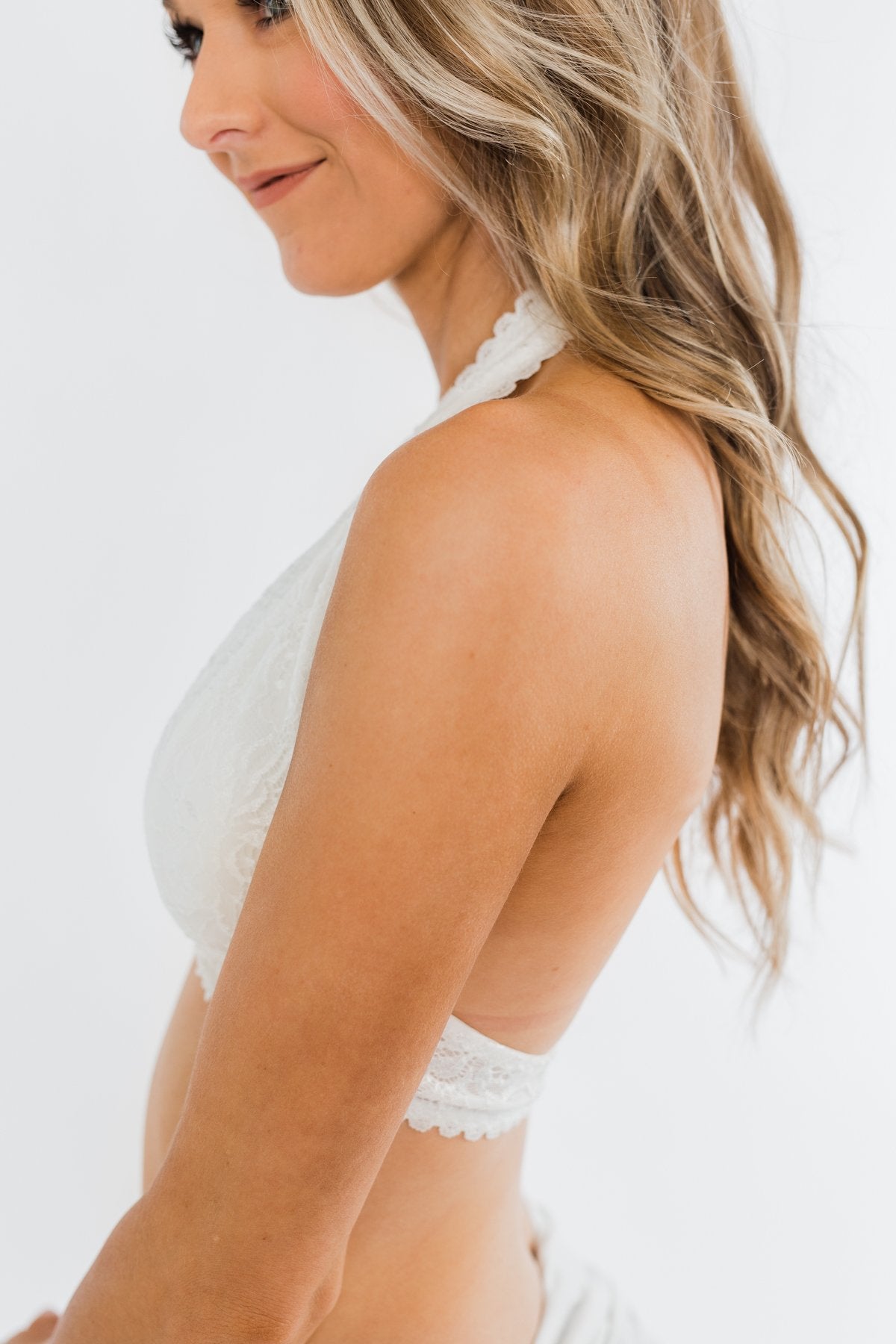 Halter Neck Lace Bralette- Off White