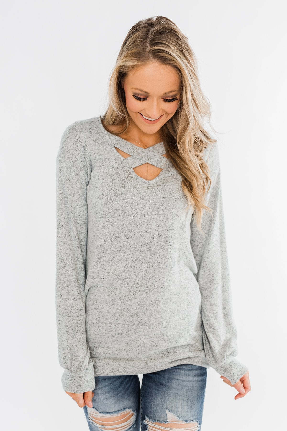 Dance The Day Away Criss Cross Top- Heather Grey