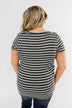 This is Me Striped Notch Pocket Top- Charcoal & Ivory