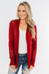 Open Front Pointelle Cardigan- Holiday Red