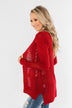 Open Front Pointelle Cardigan- Holiday Red
