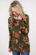 Floral Cowl Neck Tunic Top ~ Olive
