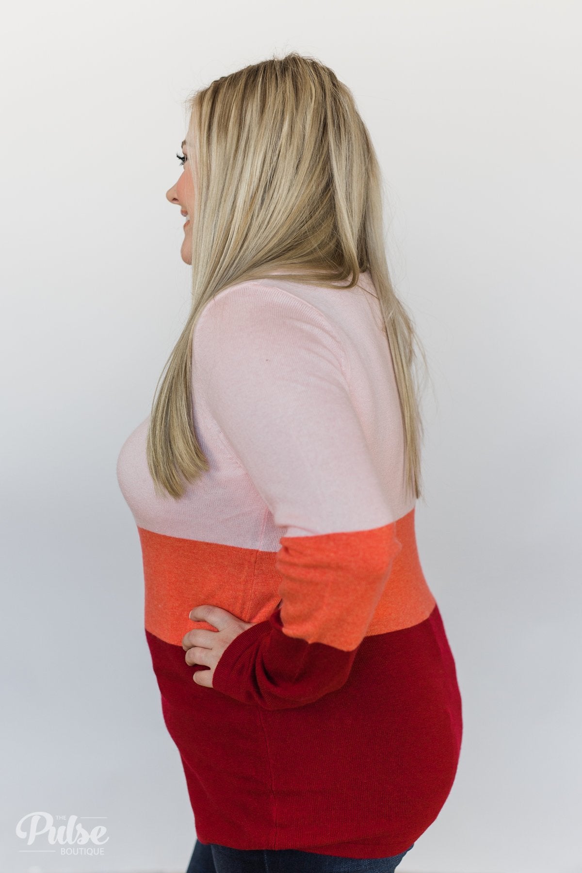 Feeling The Love Color Block Sweater- Pink, Orange, Red