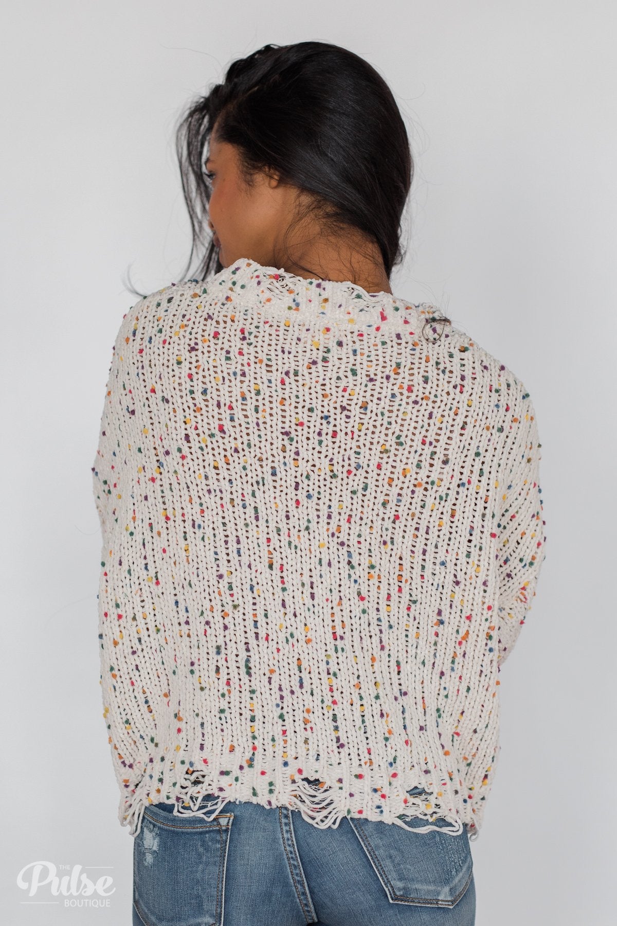 Distressed Confetti Knitted Sweater- Cream