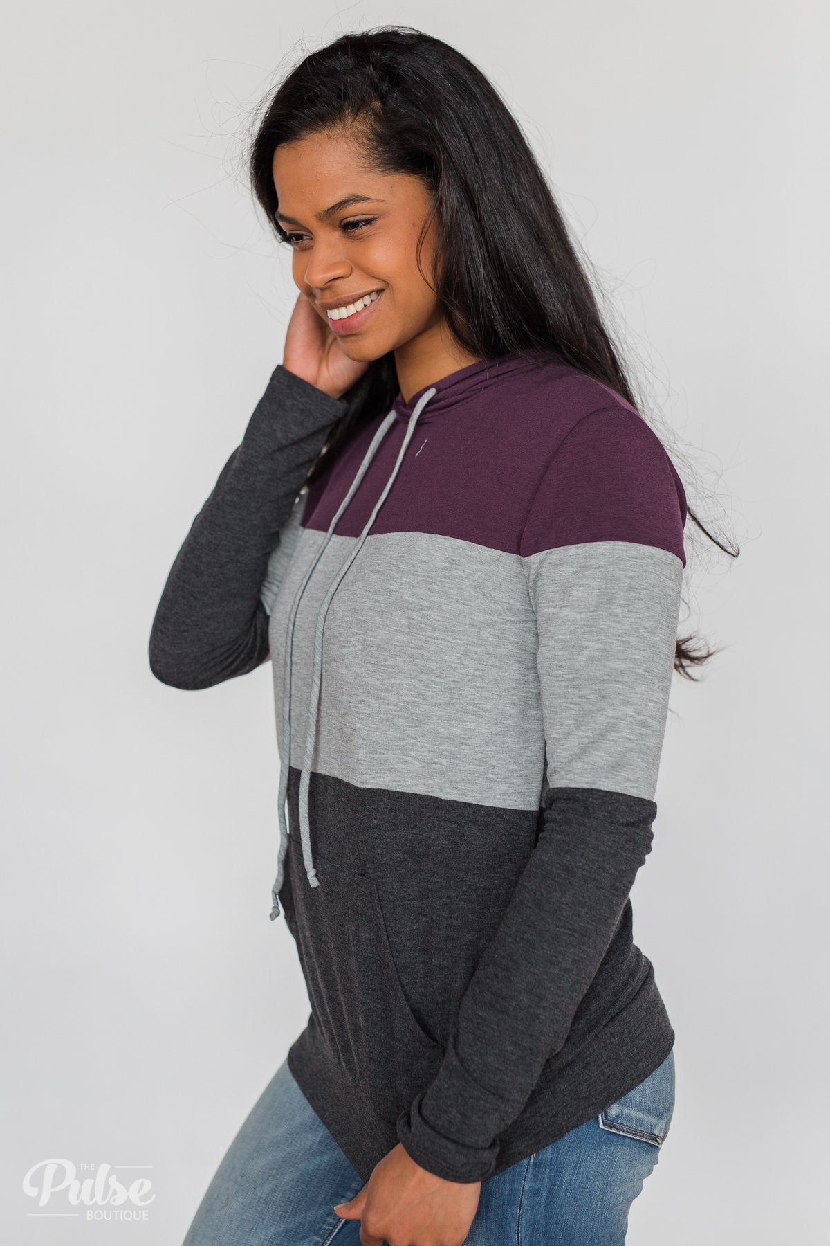 Lightweight Color Block Hoodie- Eggplant & Grey – The Pulse Boutique