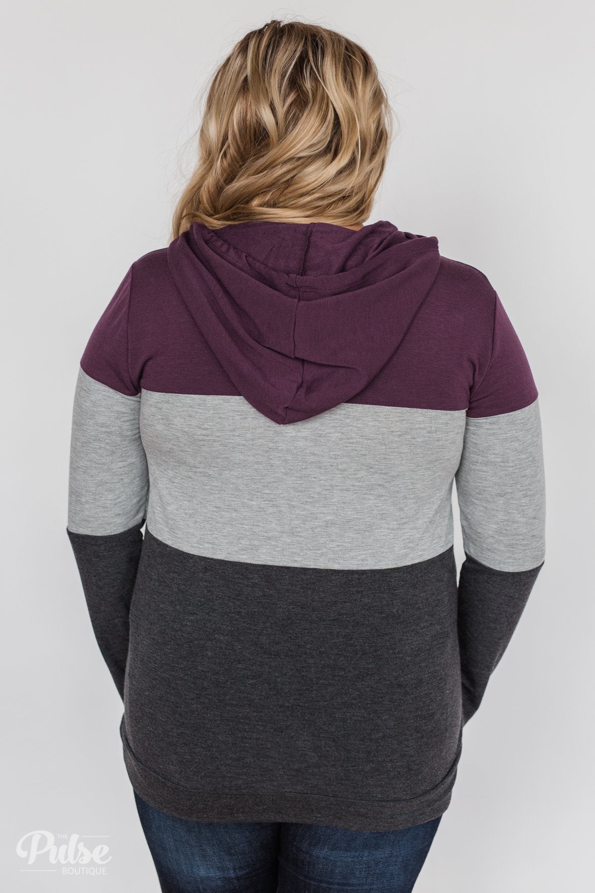 Lightweight Color Block Hoodie- Eggplant & Grey