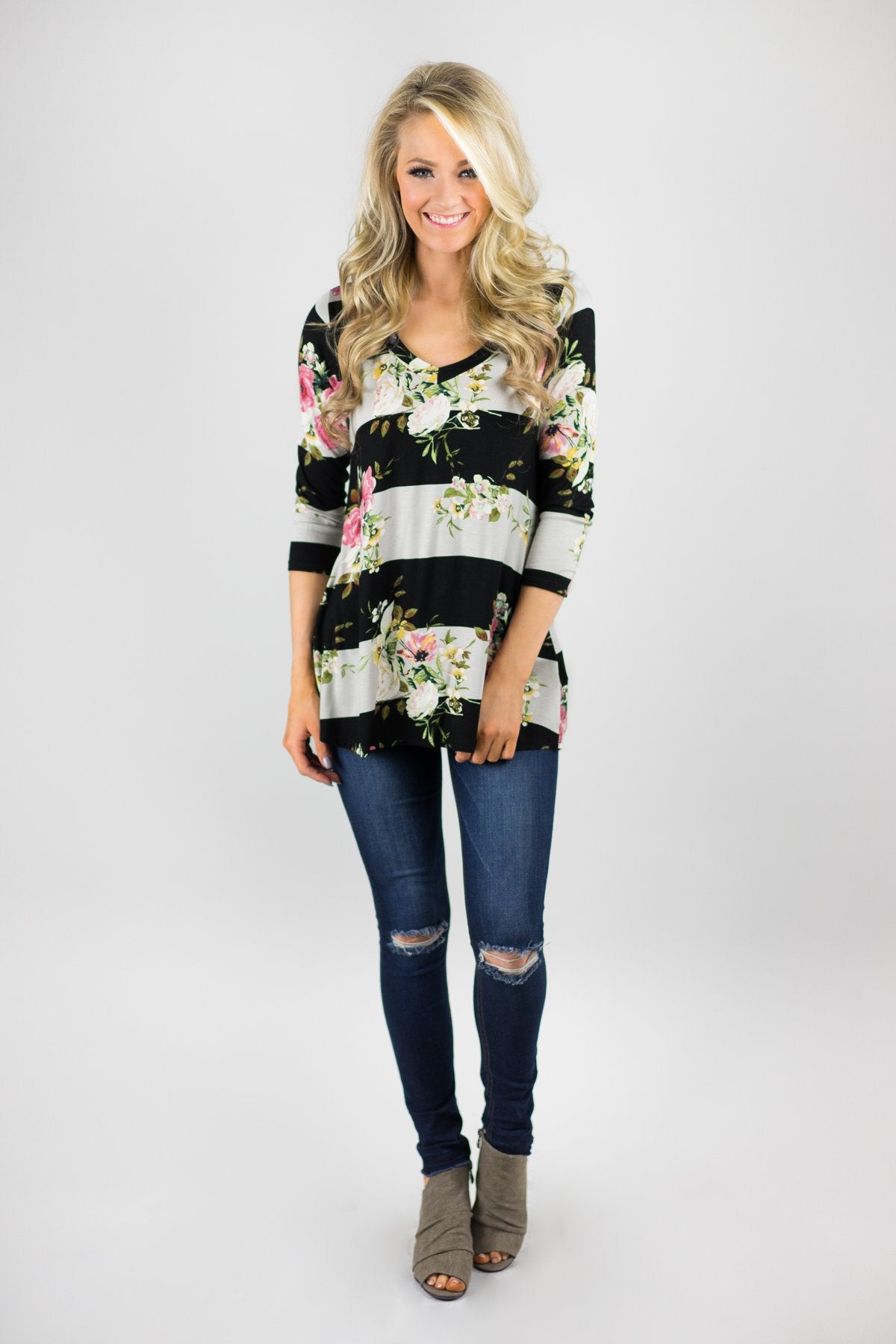 About Time 3/4 Sleeve Floral Top