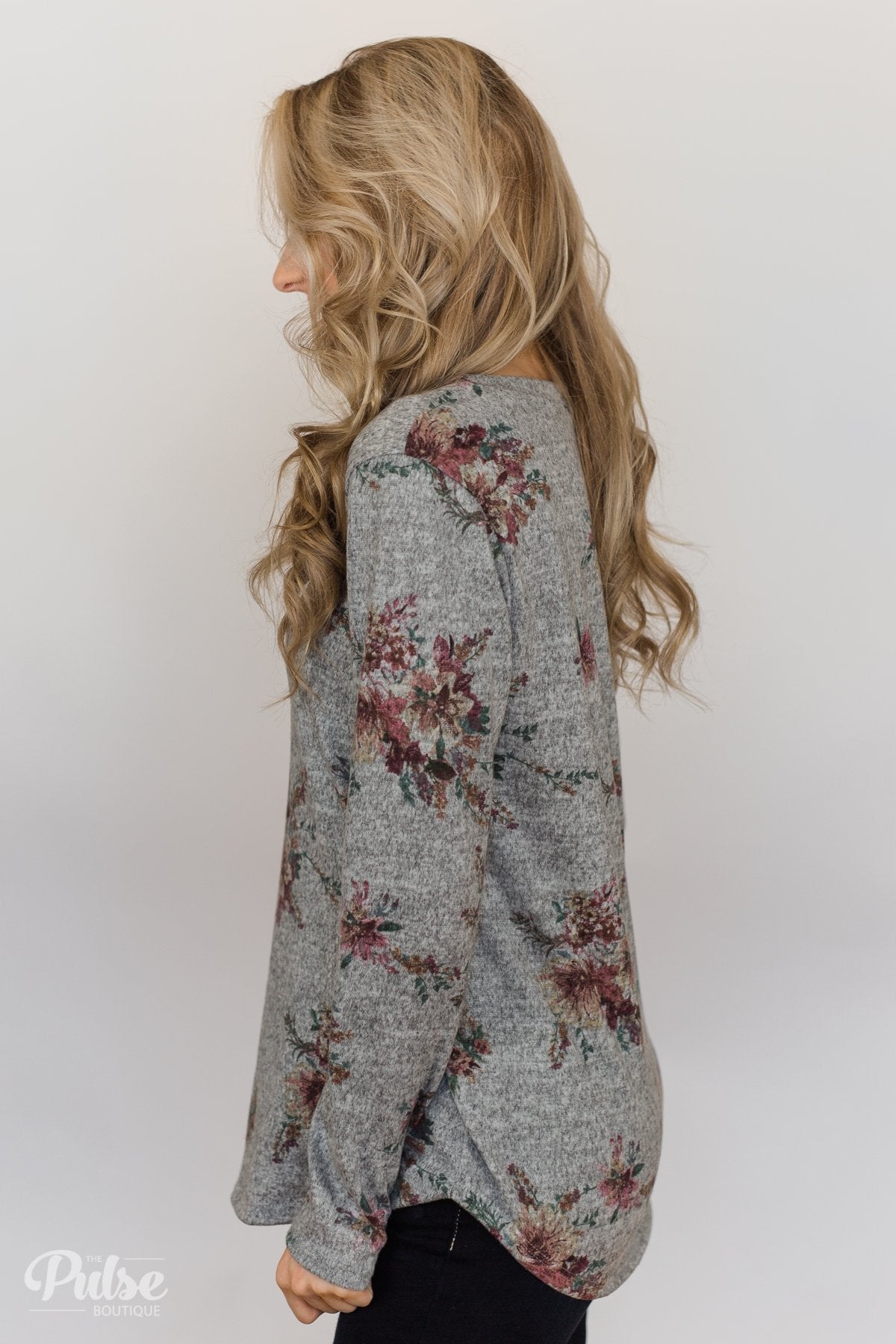 Hand Picked By You Floral Pullover Top- Heather Grey