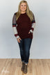 The Right Placement Color Block Sleeve Top- Maroon