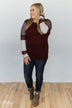 The Right Placement Color Block Sleeve Top- Maroon