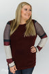 The Right Placement Color Block Sleeve Top- Maroon