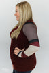 The Right Placement Color Block Sleeve Top- Maroon