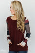 The Right Placement Color Block Sleeve Top- Maroon