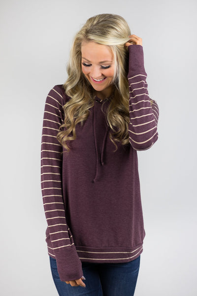 Cozy Striped Sleeve Hoodie - Deep Purple – The Pulse Boutique