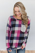 Checkered Pullover Pocket Top- Pink, Black, Navy
