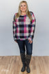Checkered Pullover Pocket Top- Pink, Black, Navy
