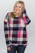 Checkered Pullover Pocket Top- Pink, Black, Navy