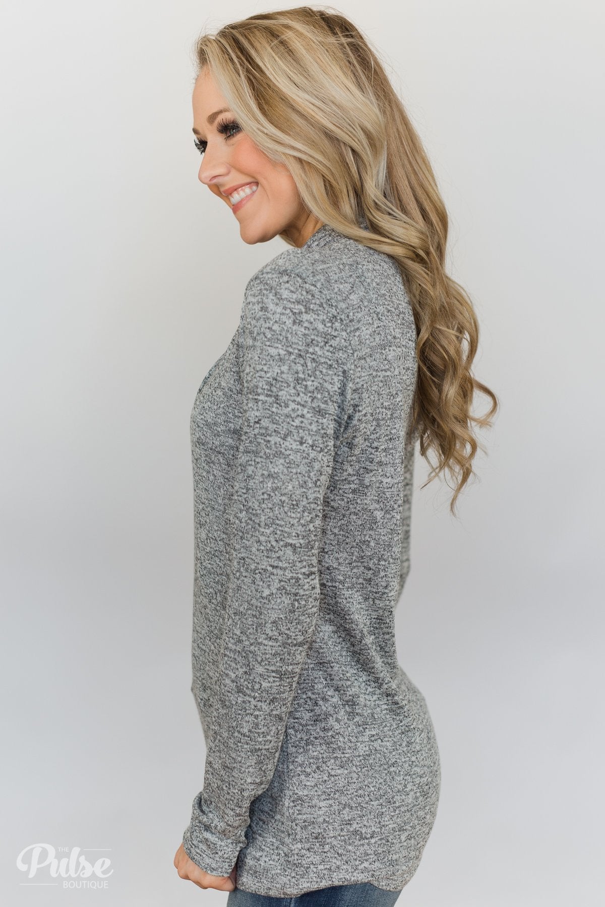 All This Time Zipper Pullover Top- Heather Grey