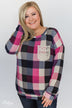 Checkered Pullover Pocket Top- Pink, Black, Navy