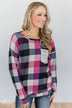 Checkered Pullover Pocket Top- Pink, Black, Navy