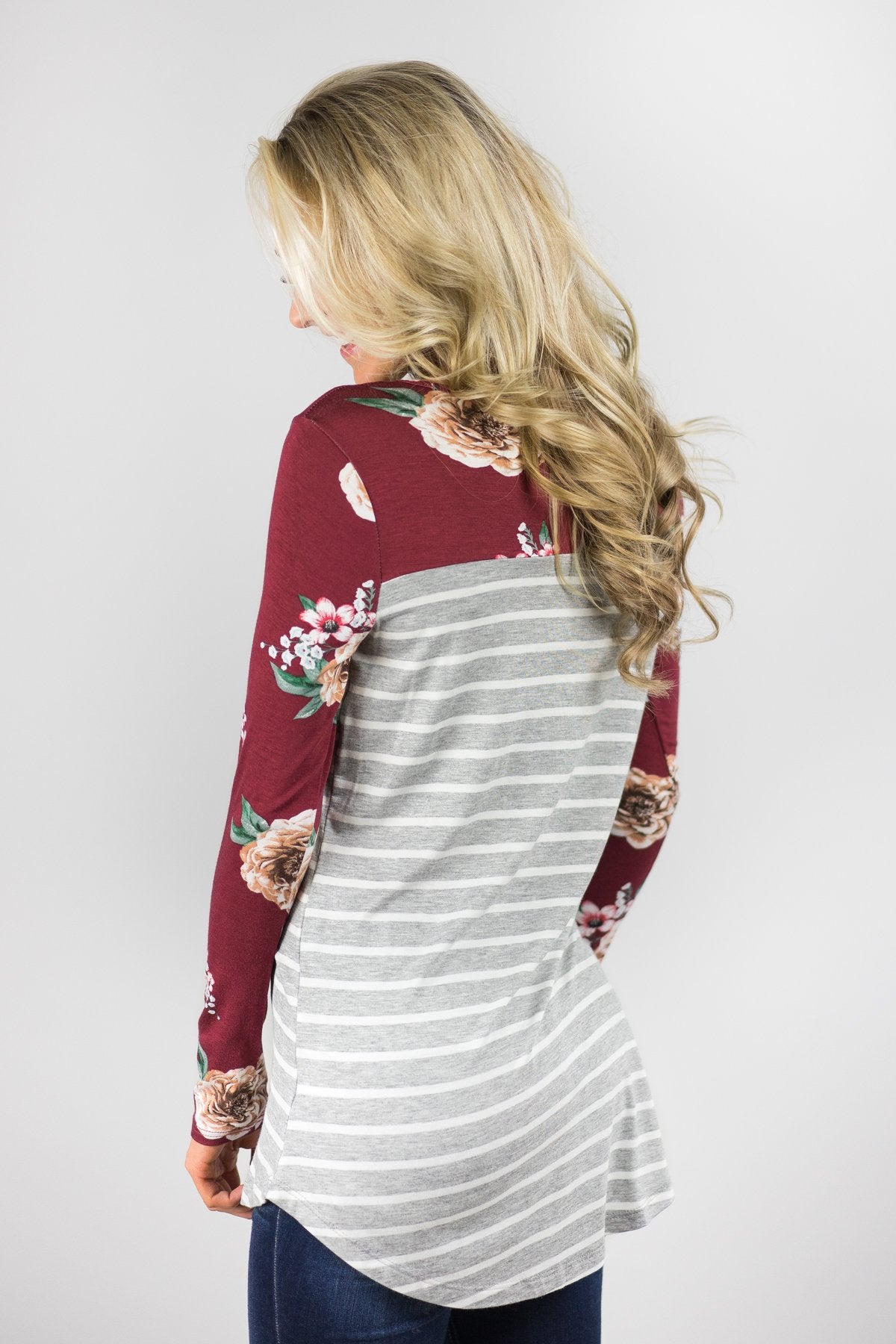 Make You Mine Floral & Stripes Pocket Top - Wine