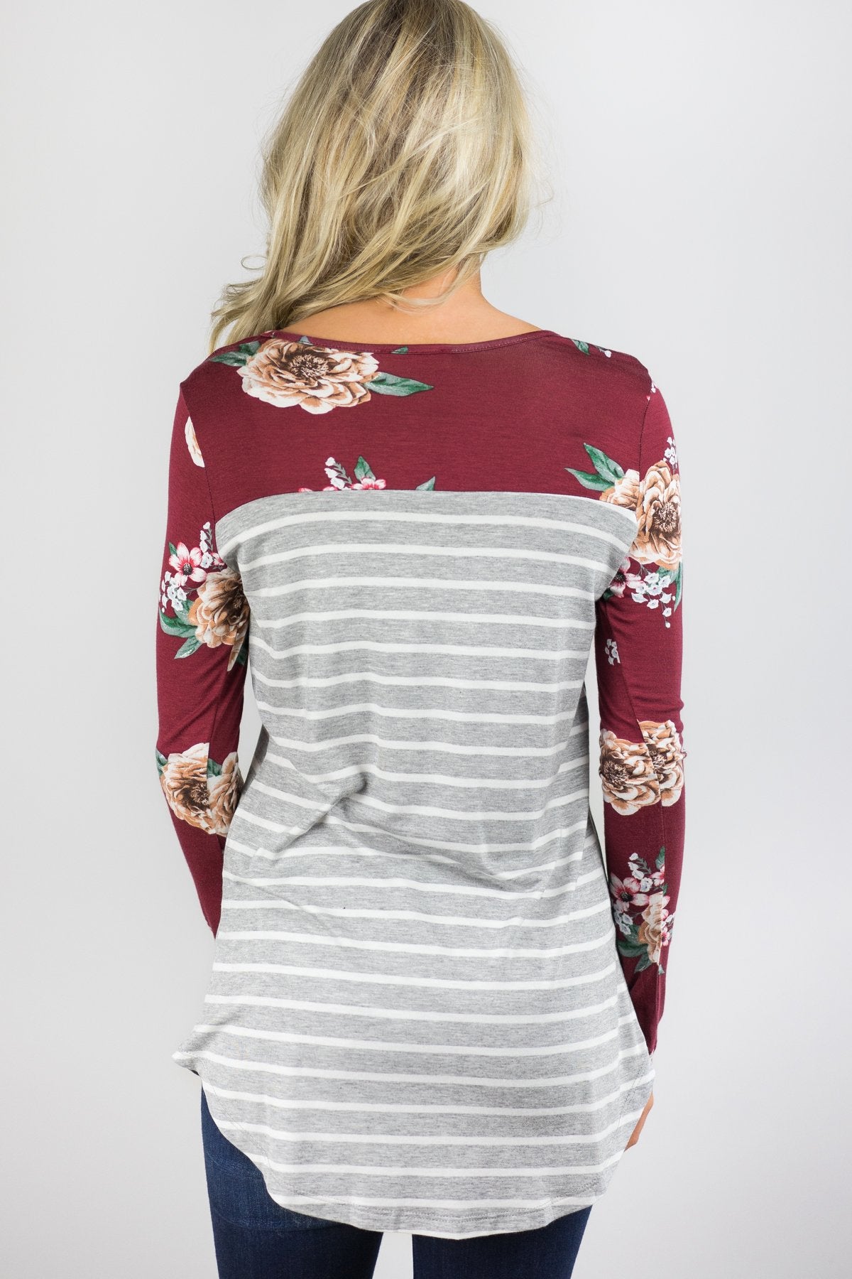 Make You Mine Floral & Stripes Pocket Top - Wine
