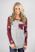 Make You Mine Floral & Stripes Pocket Top - Wine