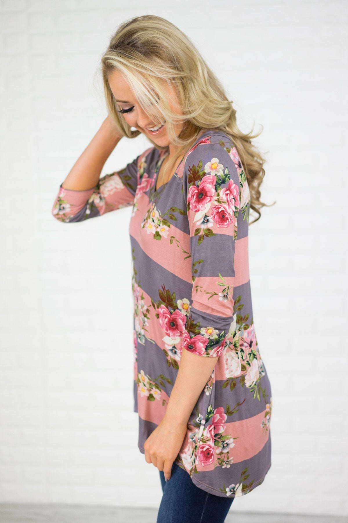 About Time 3/4 Sleeve Floral Top - Pink