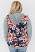 What A Girl Wants Floral & Striped Hoodie- Navy