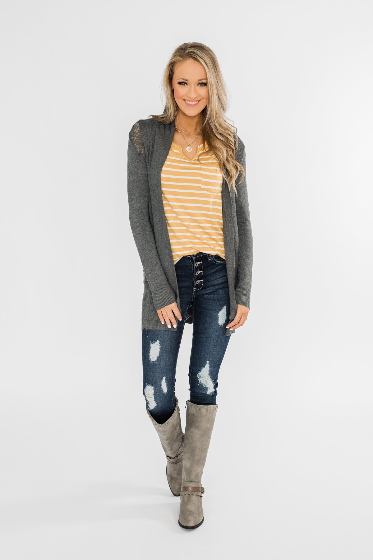 Lots of Love Knit Cardigan- Charcoal