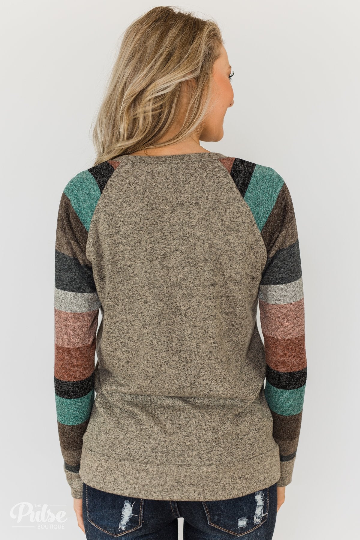 Look My Way Pullover Pocket Top- Taupe